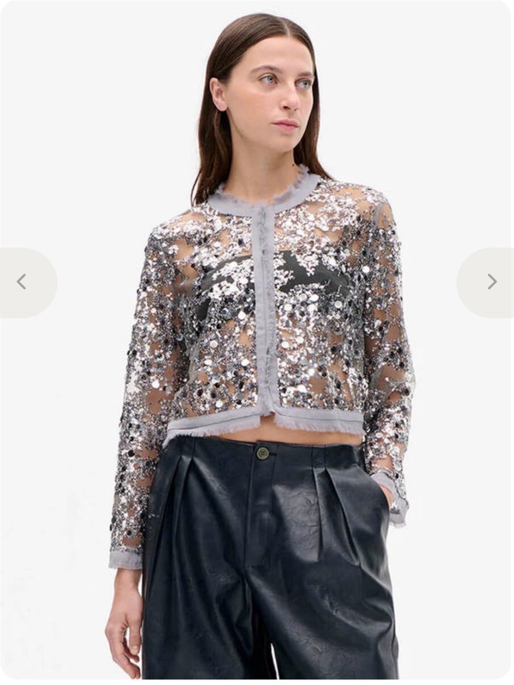 Baum und pferdgarten Silver Sequin Sheer Cropped Jacket NWT